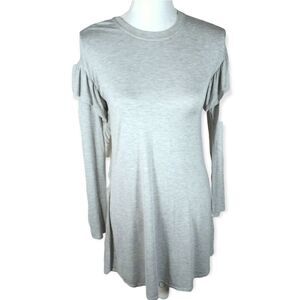 LOVE, FIRE GRAY LONG SLEEVE DRESS W/RUFFLE SLEEVES SZ.XS EUC